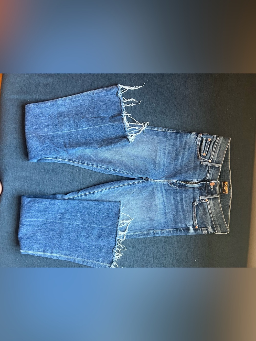 MOTHER Blue Frayed-Hem Wide Leg Jeans